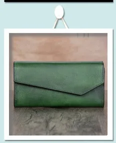 Винтажный стильный женский длинный зеленый кошелек из натуральной кожи, Женский кошелек для карт из натуральной воловьей кожи, женский подарочный клатч