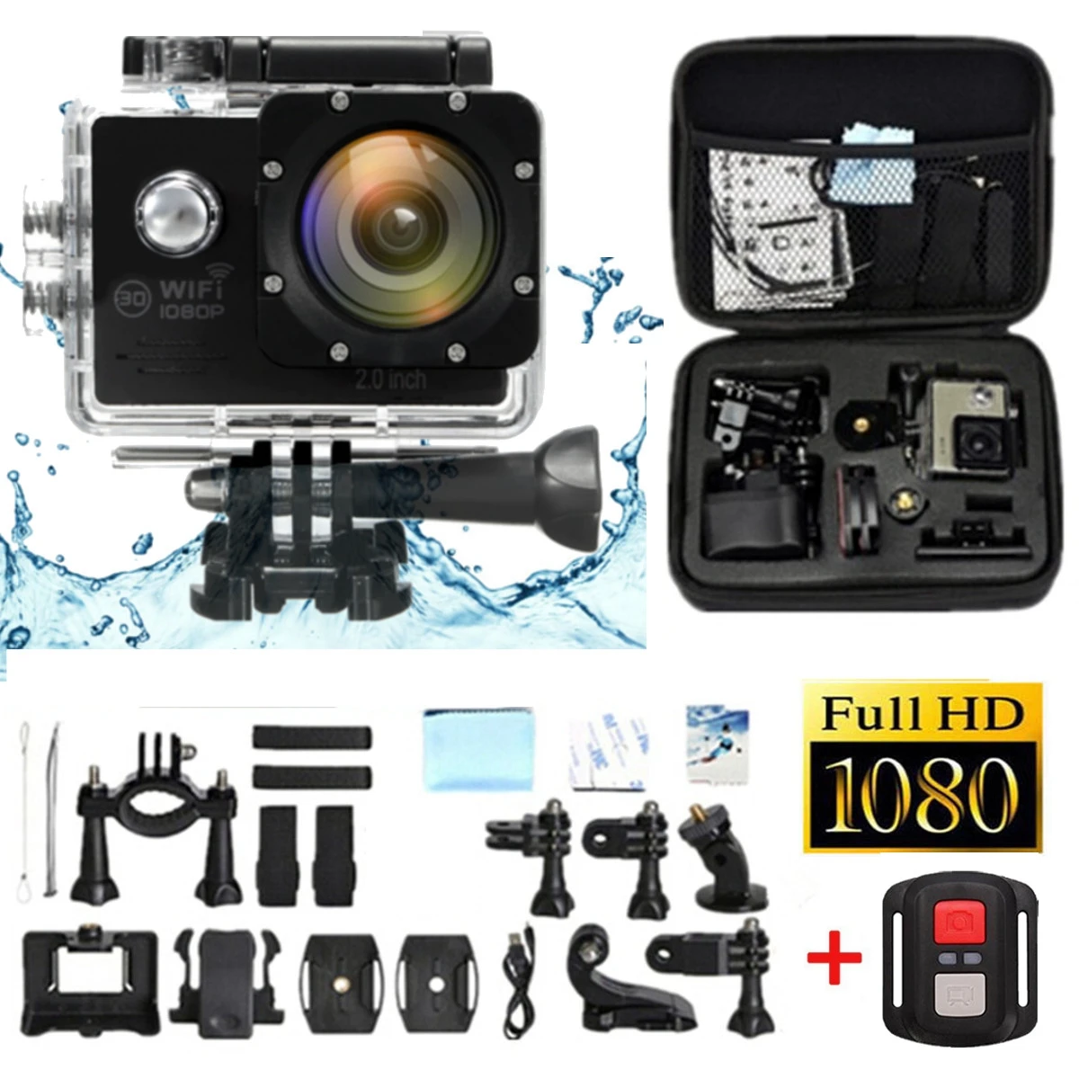 

4K 2.0" LCD HD 1080P 16MP Waterproof Wifi Sport Action Camera Cam DV Digital Camcorder Storage Case