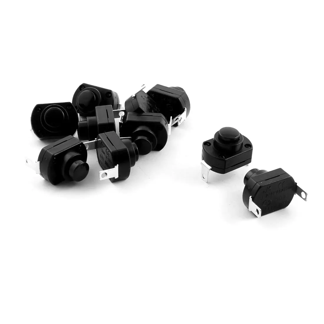 

10Pcs AC 250V 6A 2 Terminals SPST Locking Flashlight Pushbutton Switch Black
