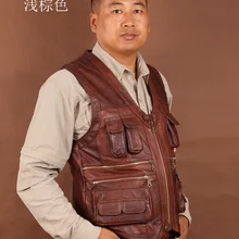 Мужской жилет из натуральной воловьей кожи с карманом