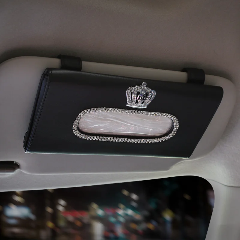 

Crystal Diamond Crown Car Tissue Box for Sun Visor Auto Hanging Tissue Box Crown Sunshade Case Auto Car Accessories