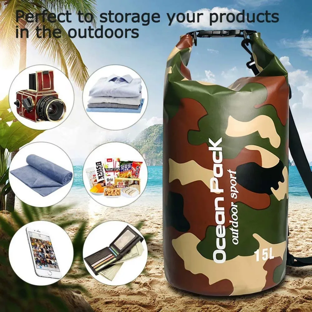 2L/5L/10L/15L/20L Камуфляжный Водонепроницаемый сухой мешок с плечевыми ремнями для
