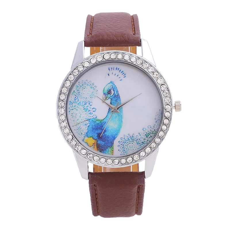 Женские часы марки кварцевые Простой стиль инкрустированные бриллиантами синий