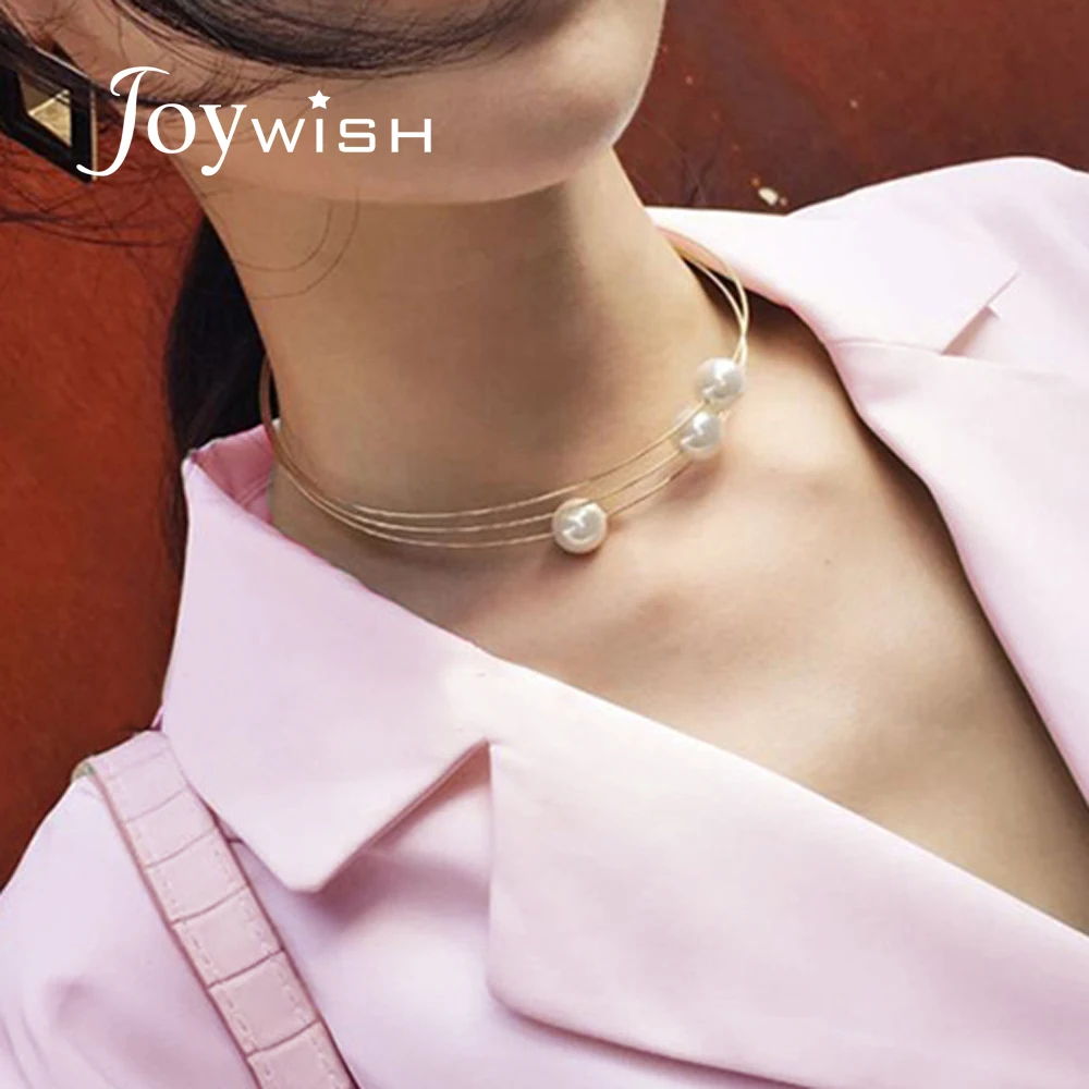 Joywish Gold-Color Silver Color Multi Layer Chain With Simulated-pearl Choker Necklace For Women Accessories Jewelry | Украшения и