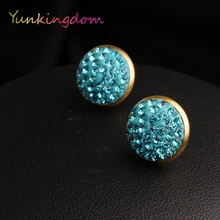 Блестящие круглые серьги, золотой цвет, светильник, Синие стразы, серьги-гвоздики для женщин, подарки на день рождения
