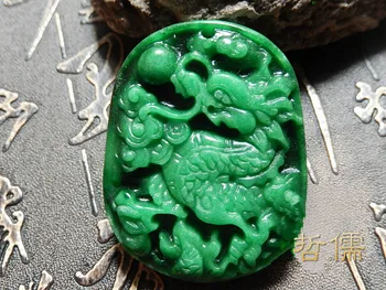 

Green, the original stone Pure hand carved dragon pendant necklace Charm men and women style gratis pendant chain