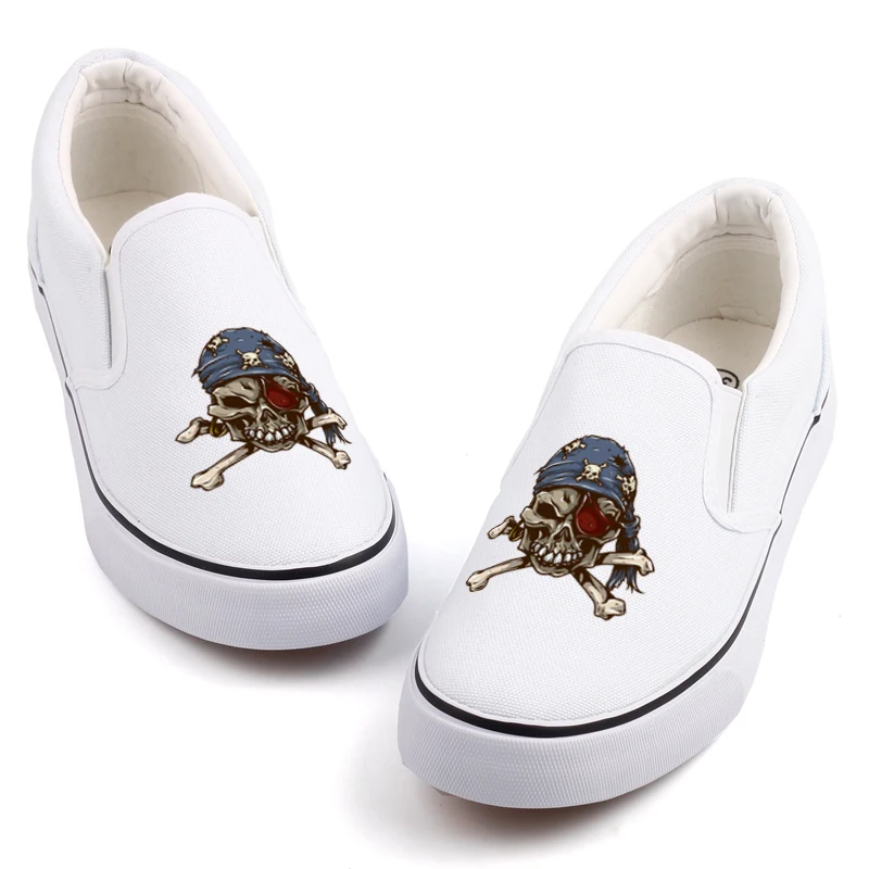 

E-LOV Punk Style Printed Skeleton Pirate Canvas Shoes Low Top Casual Loafers Women Flats Hip Hop Skull Design Leisure Shoes