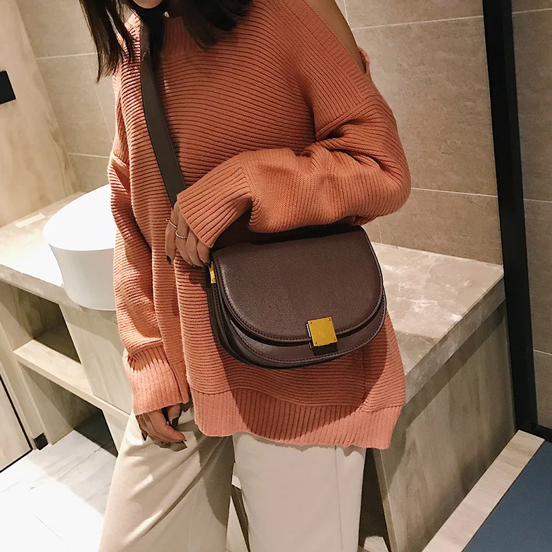 

COZMOZ Women's bag ladies shoulder messenger wide strap fashion female pu leather crossbody bags for women saddle bag sac a main