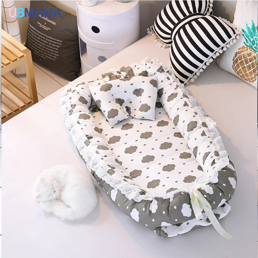 Dorminhoco do Bebê Recém-nascidos de Algodão Rendas de Alta Viagem Simples Lindo Travesseiro Dobrável Portátil Stripde Qualidade Sólida Berço Cama Macia 16 High Quality Mamãe e Bebê