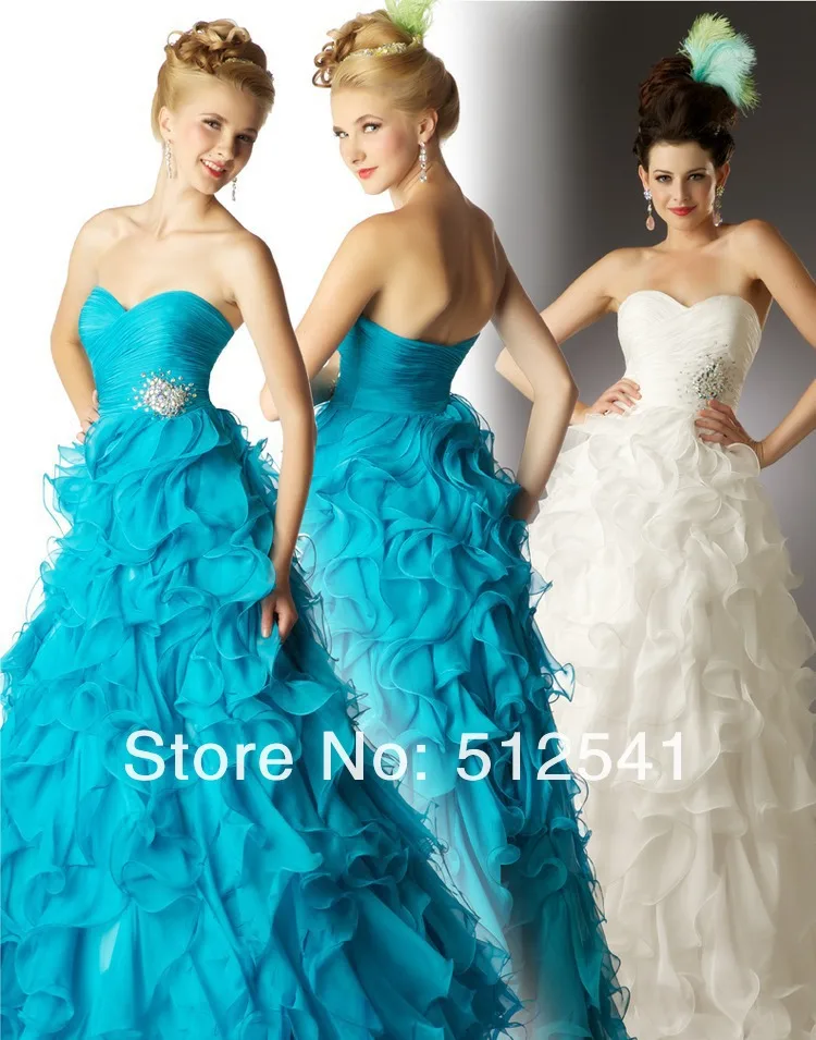 

Open back Pleat Prom Dresses Brand A-line Sweetheart Organza Rhinestone Ruffle Free Shipping yk-8K0p10