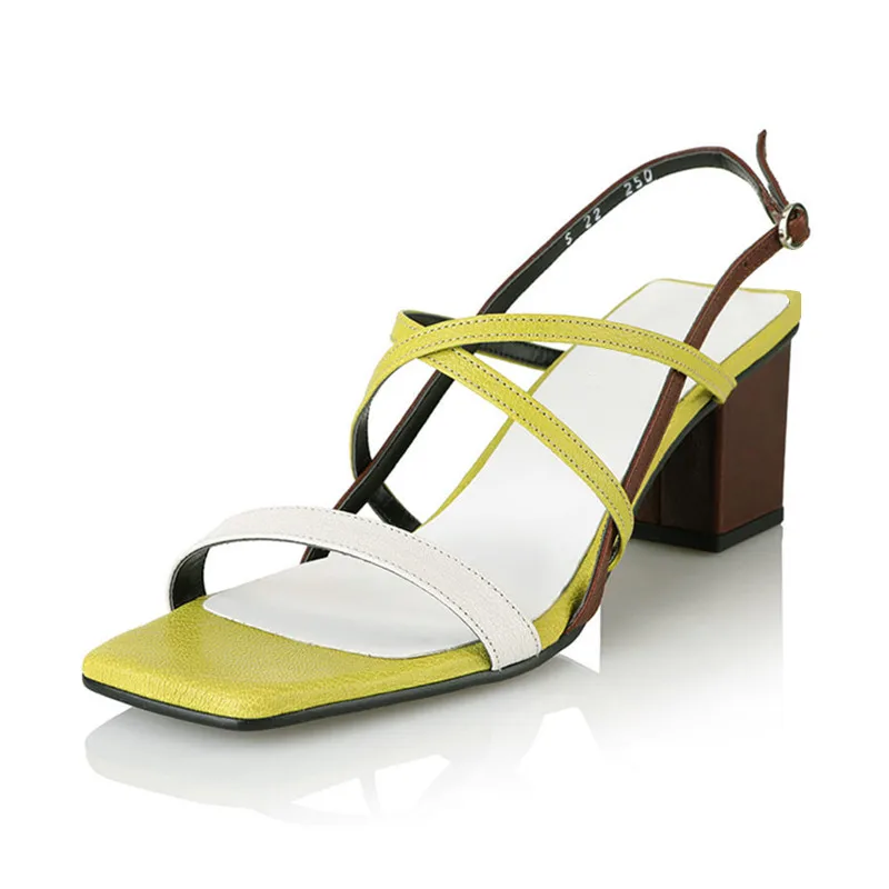 

2019 fashion mixed colors square heel sandals slip on elegant concise high heels casual sweet party peep toe summer shoes L54