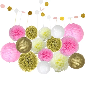 

Creative Pom Pom Craft Lanterns Tissue Paper Flower Garland for Wedding Party Decoration