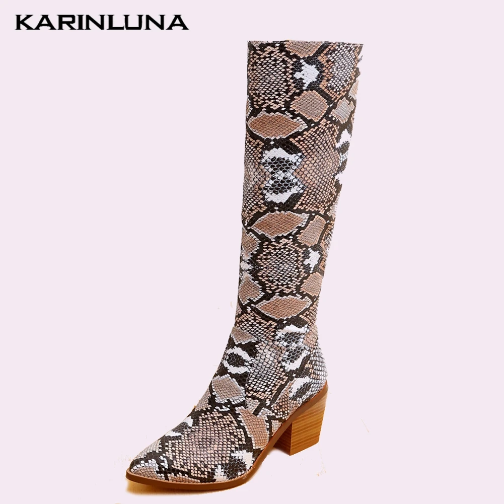 

Top Quality Fashion Large Size 44 Snake Veins Ladies High Heels Women Shoes Woman Casual Party Autumn Winter knee-high Boots