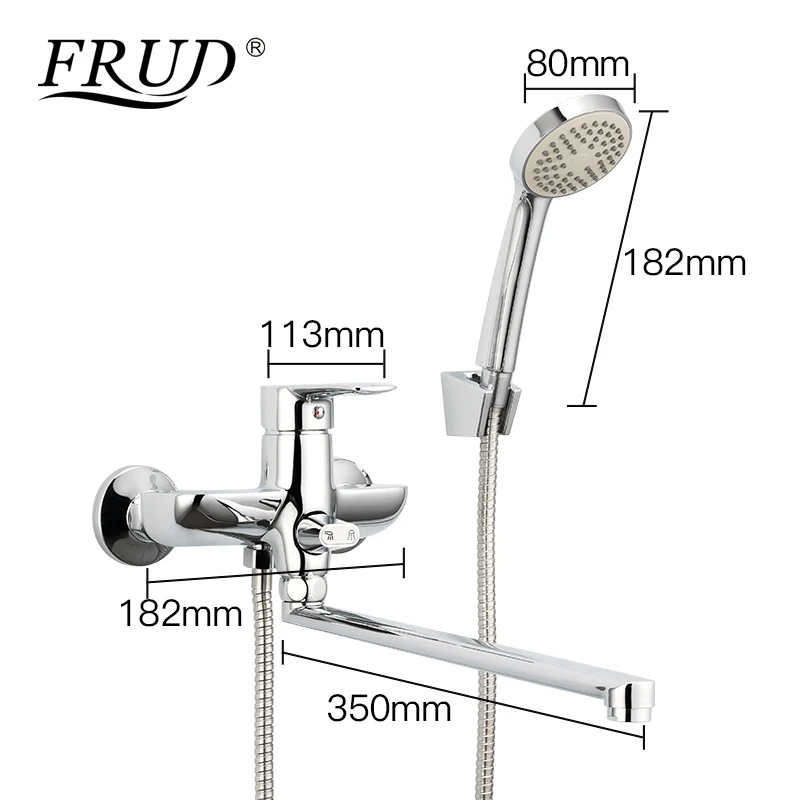 Frud кран для раковины в ванной смеситель низкого давления Массажная душевая головка настенный Длинный Носик Ванная ванна кран