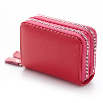 

Famous Brand Genuine Leather Women Card Holder Double Zipper Large Capacity Female ID Credit Card Case Bag Fashion Coin Wallet