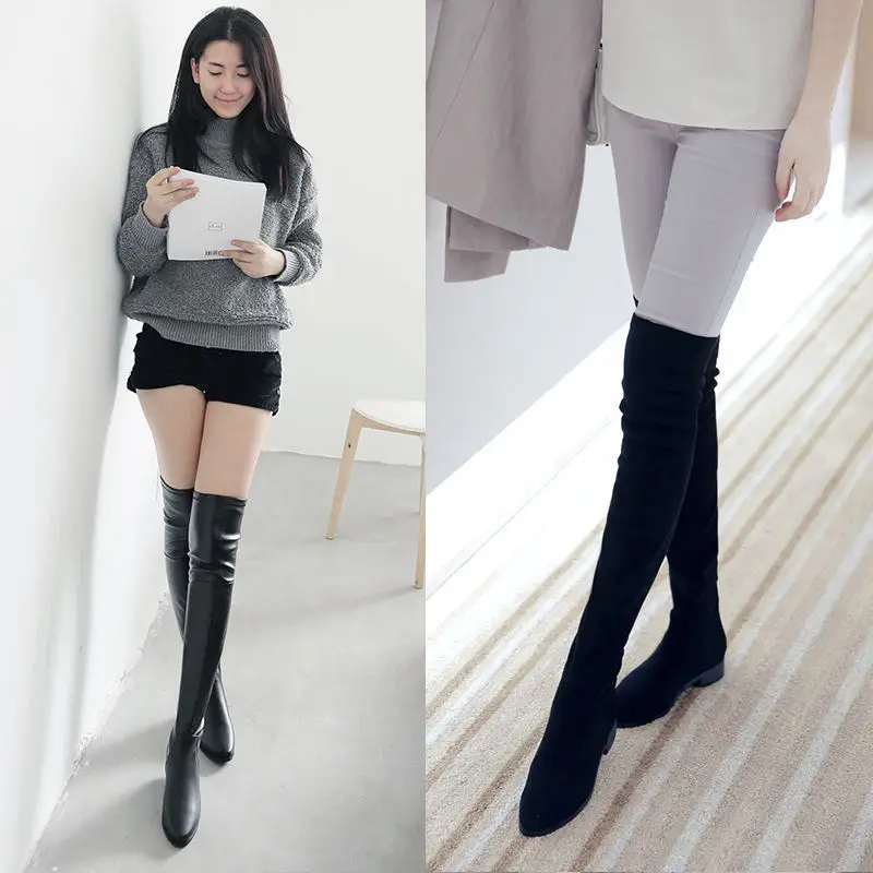 over the knee pointed toe flat boots