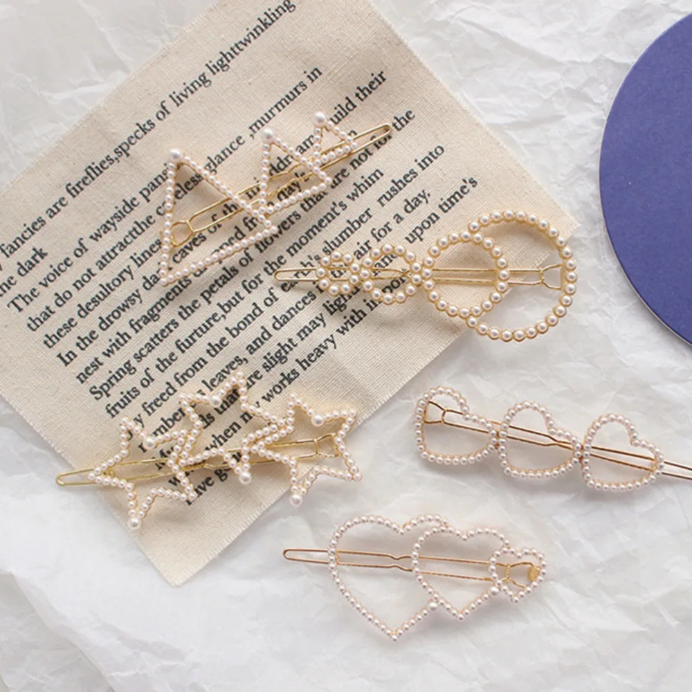 

M MISM 1PC Fashion Geometric Hairpins Irregular Shape Small Pearl Hairgrips Women Side Clip Barrettes Alloy Hair Accessories