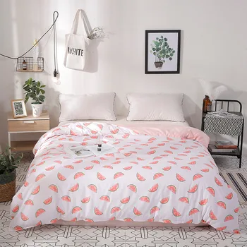 

2019 Four-Piece Pink Watermelon Pattern Polyester Bedding Ethnic Style Simple Plain Quilt Cover Pillowcase Full Size L619