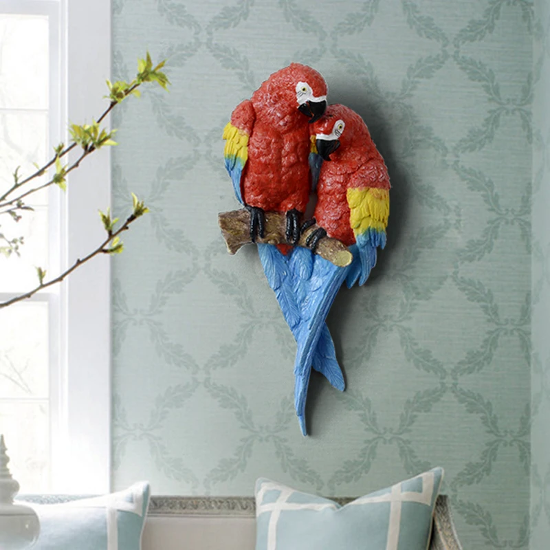 

European pastoral stereo mural decoration wall parrot pendant jewelry creative background Home Furnishing entrance wall