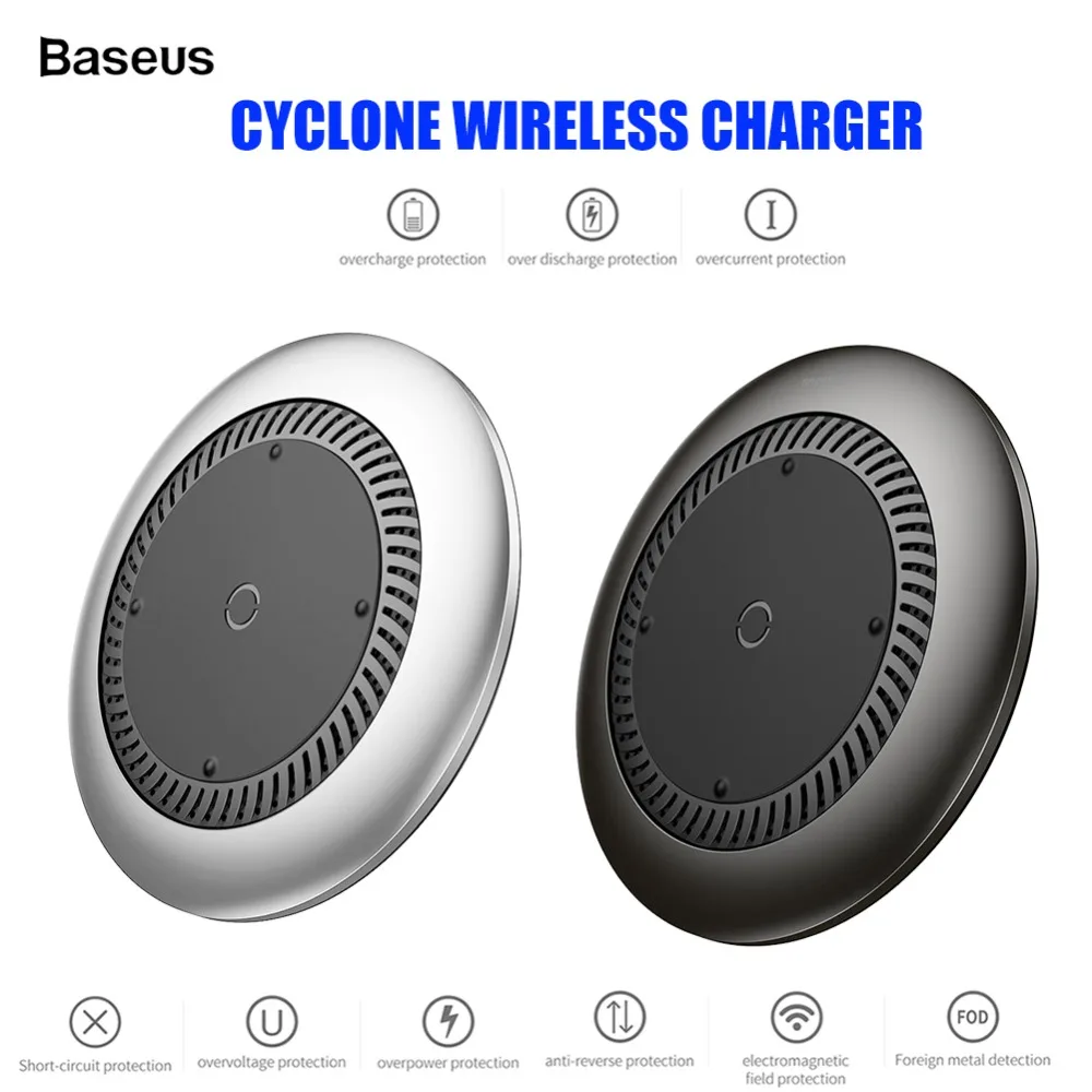 

Baseus Whirlwind Desktop Silent Fan Automatic Radiating Qi Wireless Charger Fast Charging Pad For iPhone X Samsung Huawei