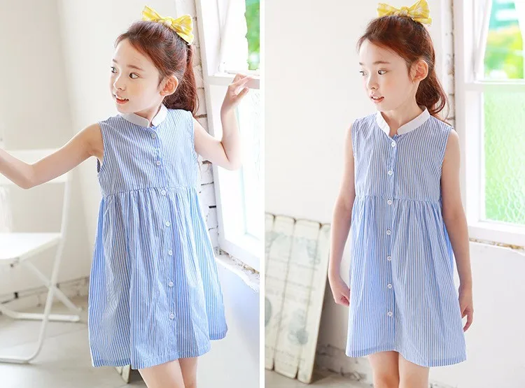 princess girls dresses summer spring 2017 cotton blue striped sleeveless shirts dress for little teenage girls tops kids clothes5 6 7 8 9 10 11 12 13 14 15 16 years old baby little big teenage girls princess dress for girls (25)