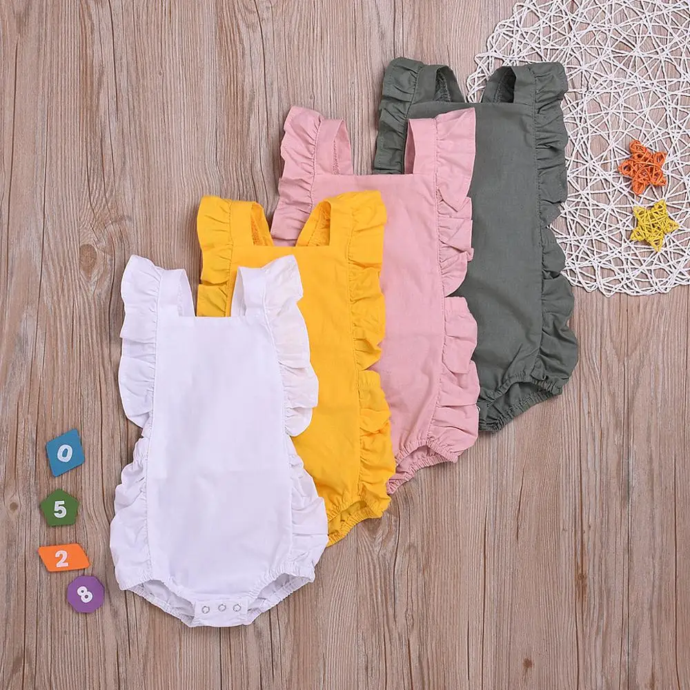 

Newborn Infant Baby Girl Romper Solid Ruffle Sleeveless Romper Jumpsuit Outfits Sunsuit