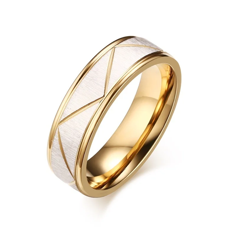 Unique Couple Wedding Rings for Lover Gold Tone Matte Finish Stainless Steel Geometric Alliance Valentine's Day Gifts - Цвет основного камня: 1 piece for Men