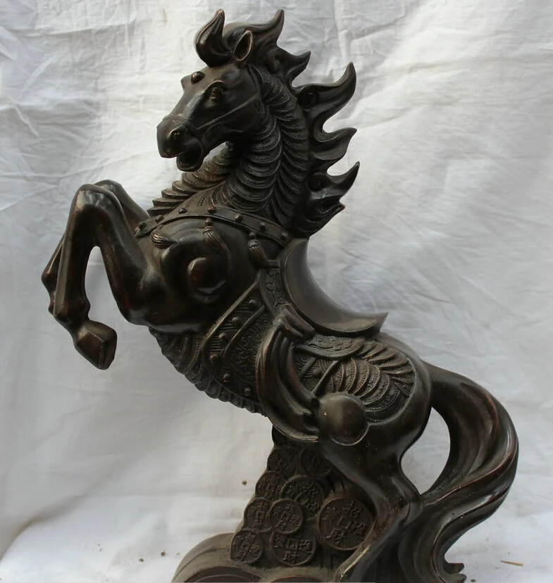 

S2113 14 " China Chinese Bronze Successful War Tang Folk Horse Money Wealth Statue D0318