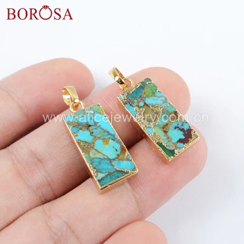 

BOROSA 5pcs Rectangle Copper Turquoises Gold Color Turquoises Druzy Pendant Jewelry for Necklace Making G1687