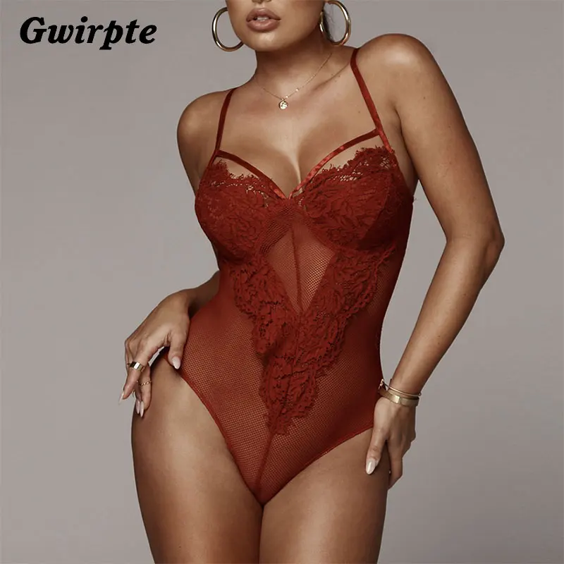 

Gwirpte 2019 New Lace Bodysuit Women Floral Embroidery Sexy Bodysuit White Elegant Slim Mesh Bodysuit Jumpsuit Overalls
