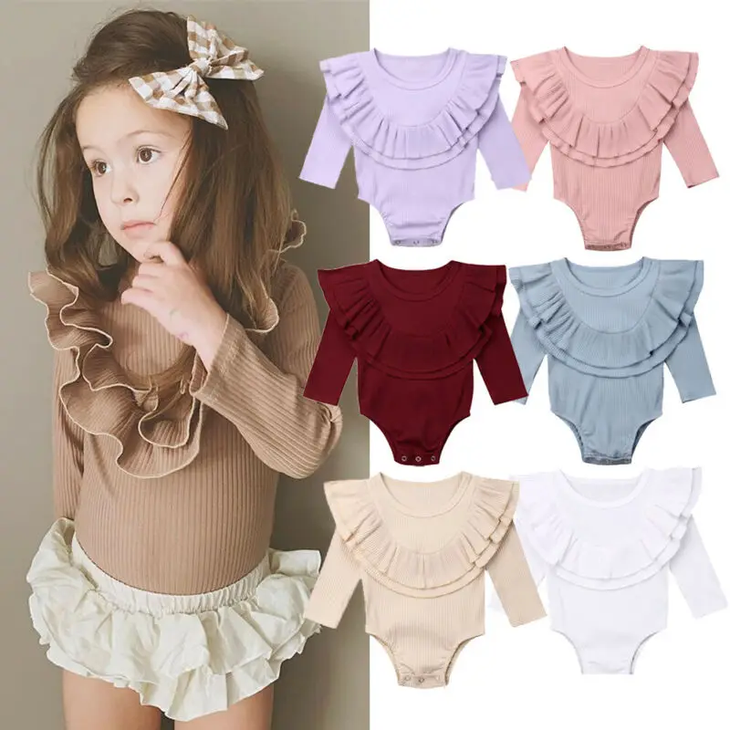 AU Newborn Baby Girl 0-24M Long Sleeve Ruffle Romper Jumpsuit Outfit Clothes 7 Colors
