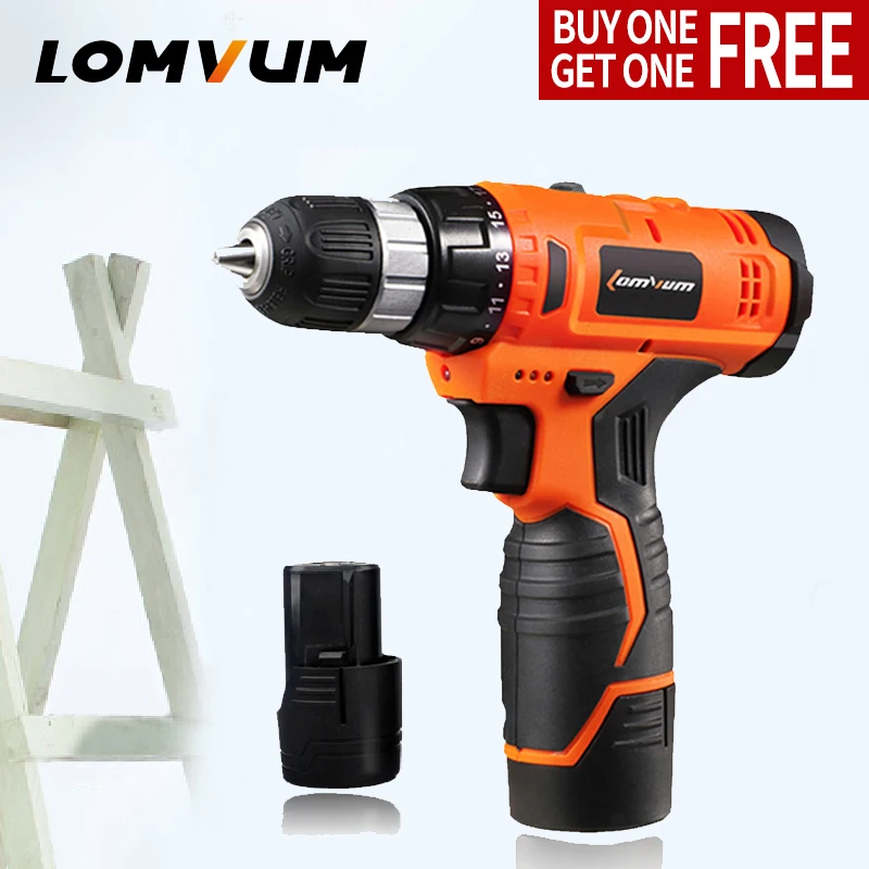 LOMVUM 12v two speed Household screwdriver Lithium Ion Battery Cordless Drill Driver Power Tools case Electric