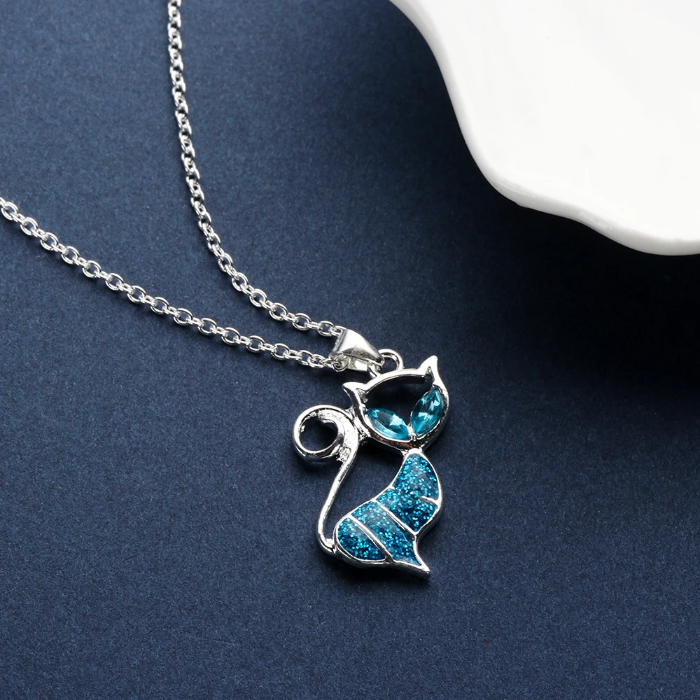 1 шт кулон с милым котом ожерелье из голубого опала Модные женские ювелирные изделия в виде животных модный подарок для ювелирных изделий для женщин