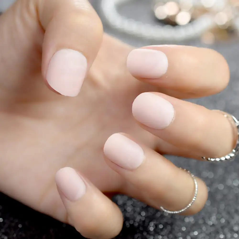 Matte Short Small Fake Nails Natural Pink Round Ladies Fashion