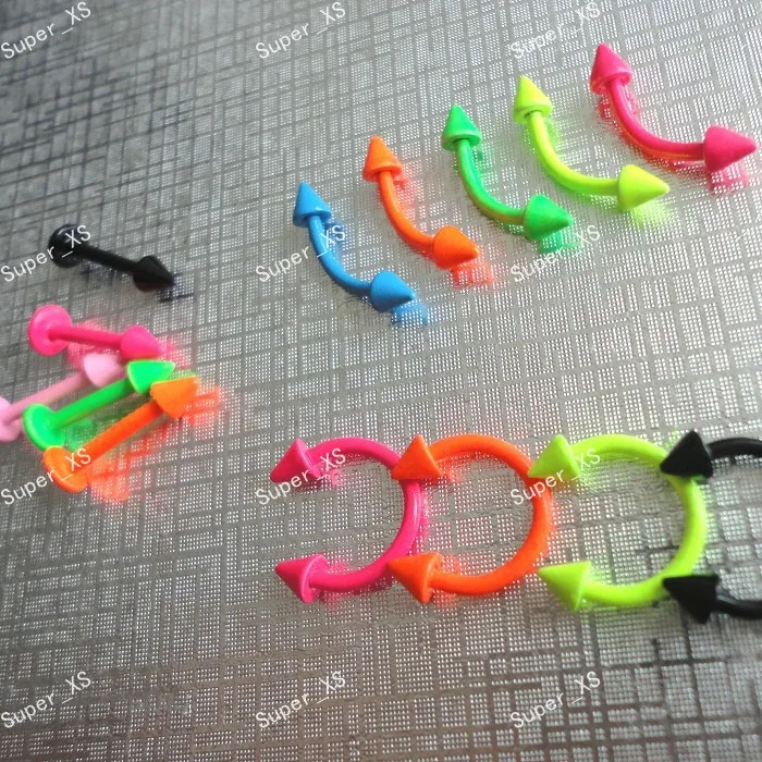 

50PCS Whole Jewelry Lots Color Roctilucous Lip Belly Eyebrow Ear Barbell Piercing Plug Professional Free shipping LB539