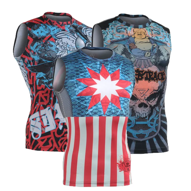 Men's Tank Tops Wrestling Vest T shirt Male Compression Sleeveless Shirts Fitness Tights Quick