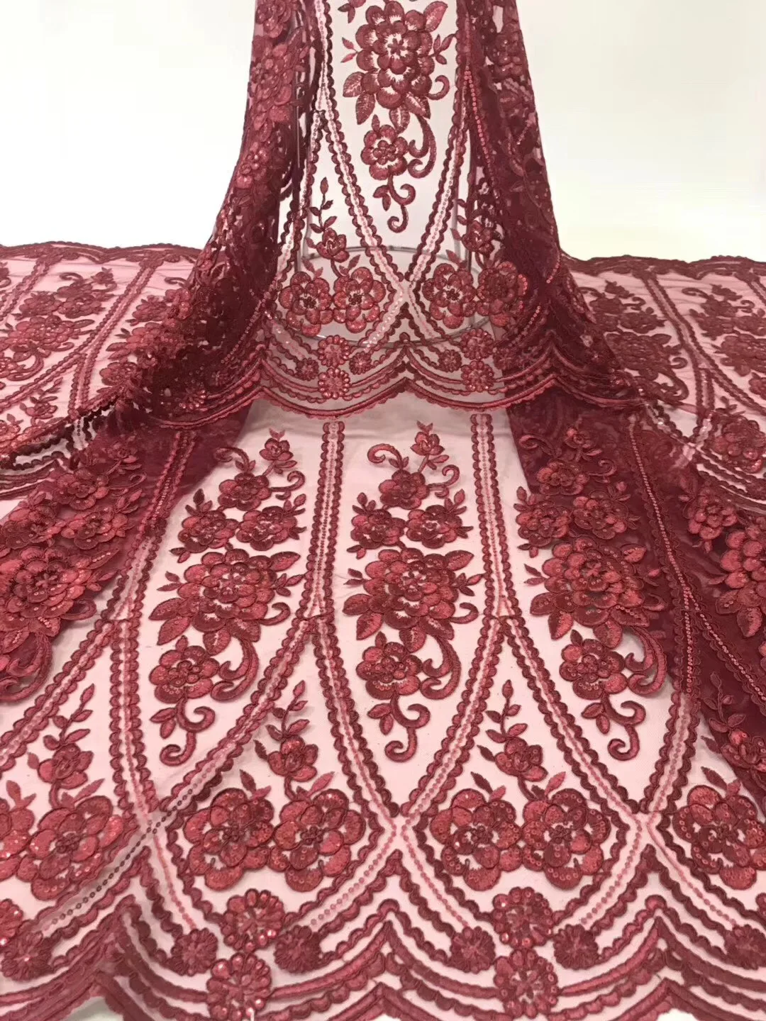 

african lace fabric 2019 Latest african guipure lace sequins fabric with embroidery mesh tulle French lace fabric blue DYS134