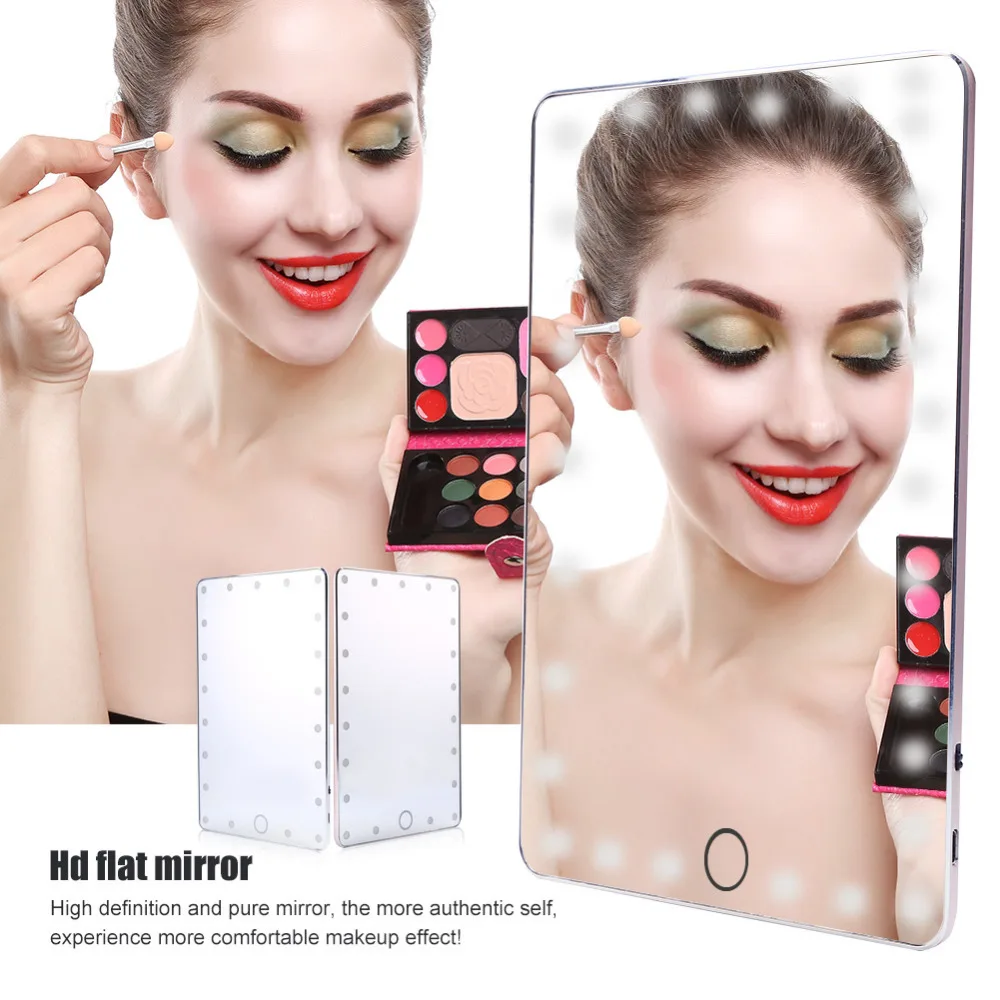 

21 LED Lighted Makeup Mirror USB Charging Touch Screen Portable Magnifying Vanity Tabletop Lamp Cosmetic Mirrors + Mirror Cover