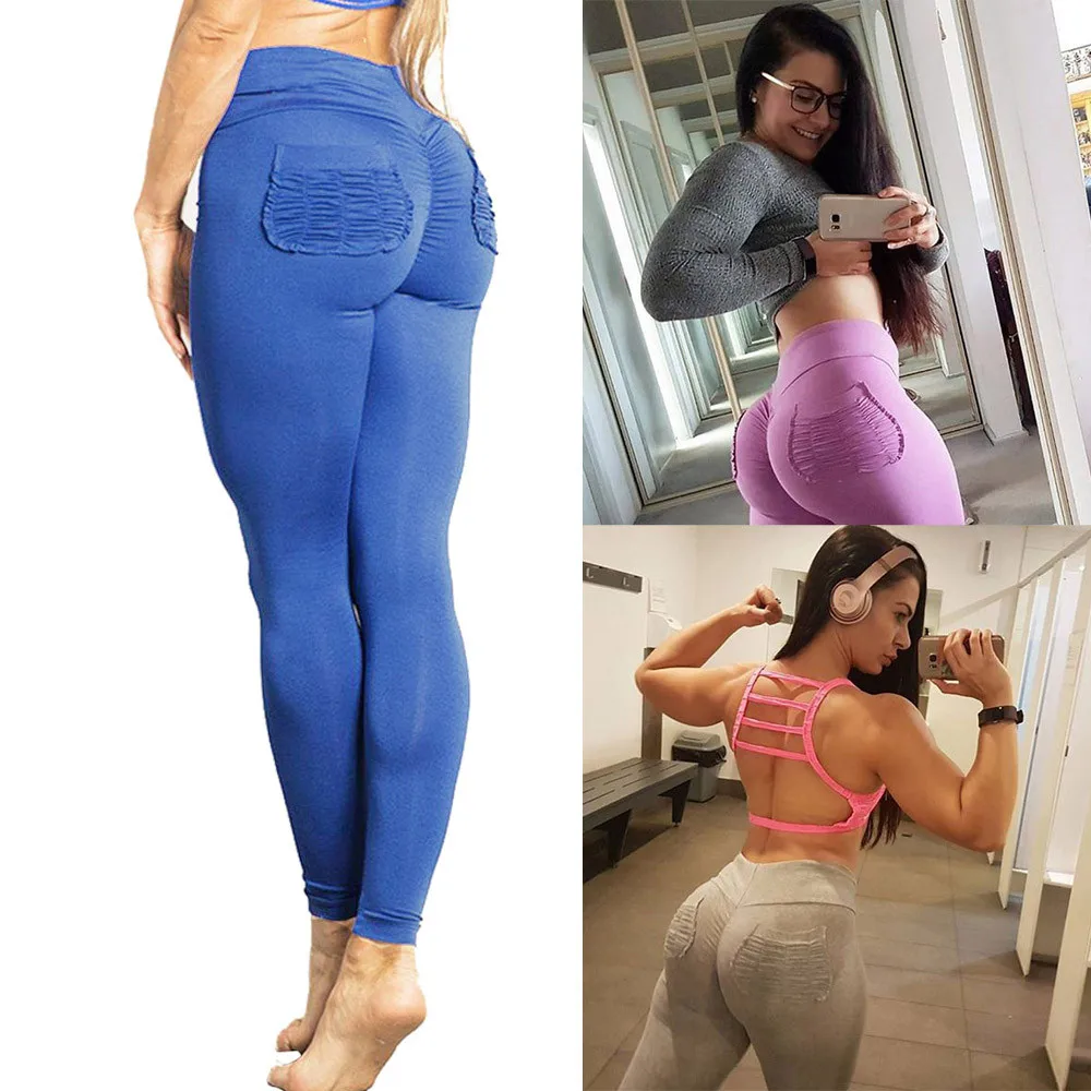 

Women Folds Pocket Sexy Hip Sportswear Fitness Leggings Running Gym Stretch flexible track tights Workout Sports Pants Trouser