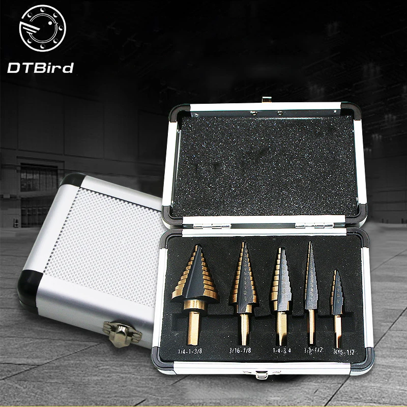 

5pcs Step Drill Bit Set Hss Cobalt Multiple Hole 50 Sizes SAE Step Drills 1/4-1-3/8 3/16-7/8 1/4-3/4 1/8-1/2 3/16-1/2 Drill Bits