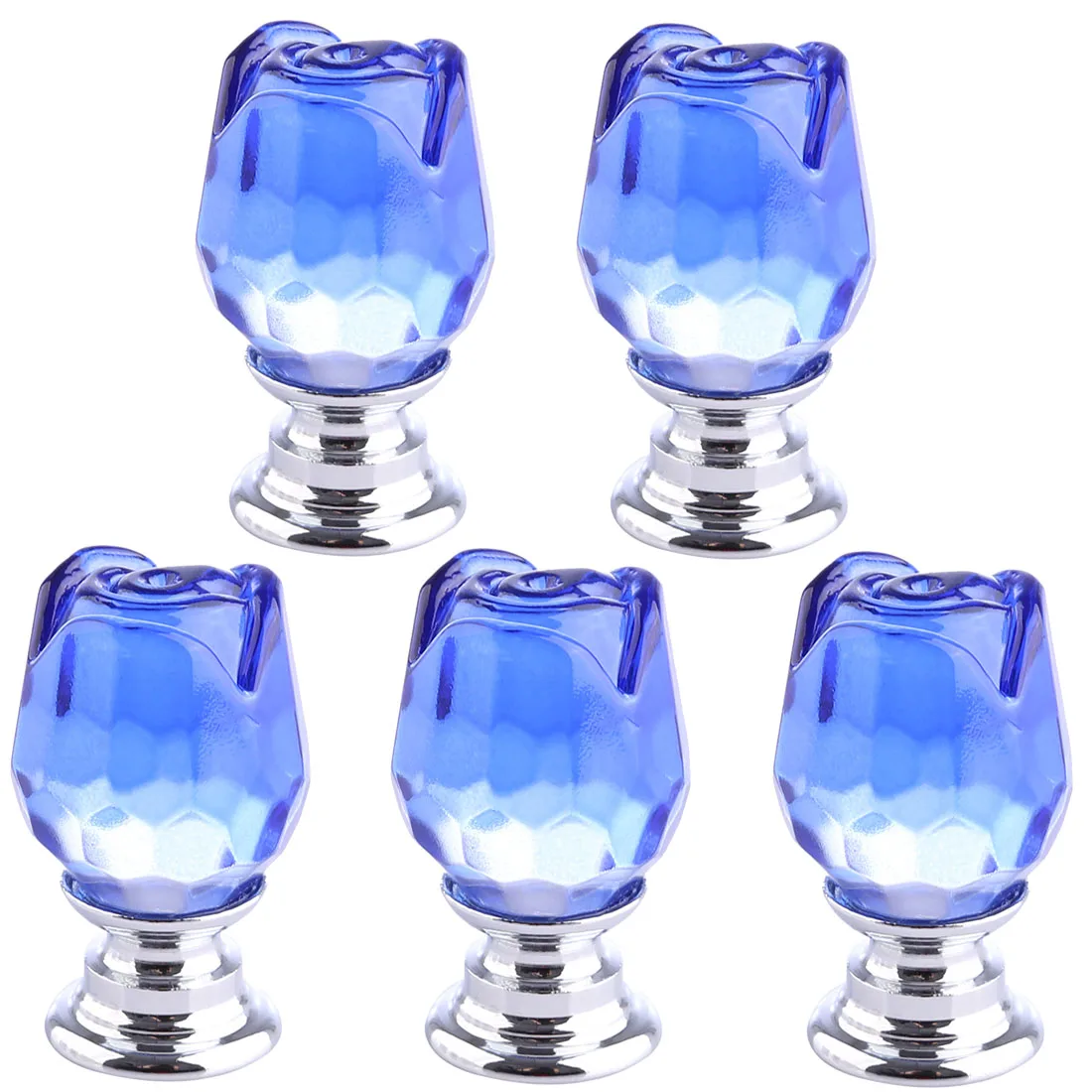 5 pcs Set Transparent Crystal Rose Shape Door Cabinet Knobs Furniture Handle Cupboard Kitchen Pull Handle- Pink - Цвет: Blue