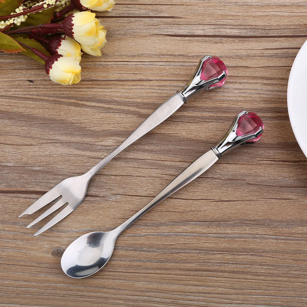 2Pcs Tableware Ice Cream Fruit Dessert Coffee Spoon Stainless Steel
