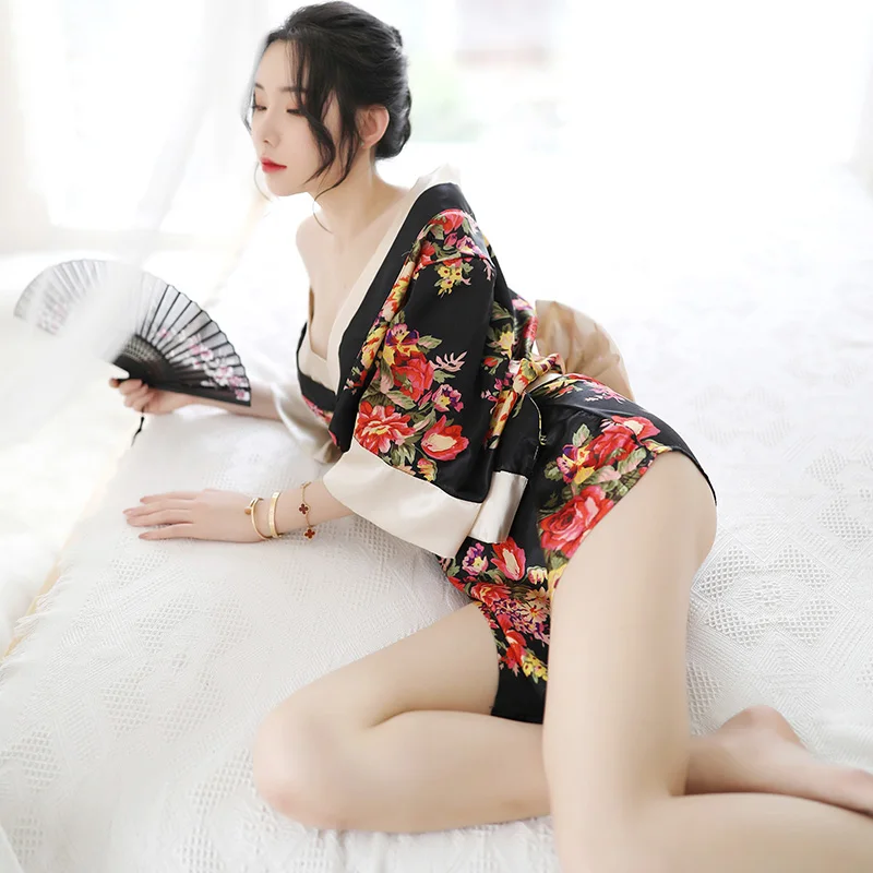 Японское кимоно соблазнительное атласное цветочное банное белье сексуальное эротическое женское романтические Ночные сорочки костюмы юката