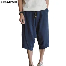 Хлопок белье Для мужчин кросс-брюки до середины икры Длина китайский Стиль Повседневное Винтаж брюки свободные шаровары Drawstring Лето 912-429