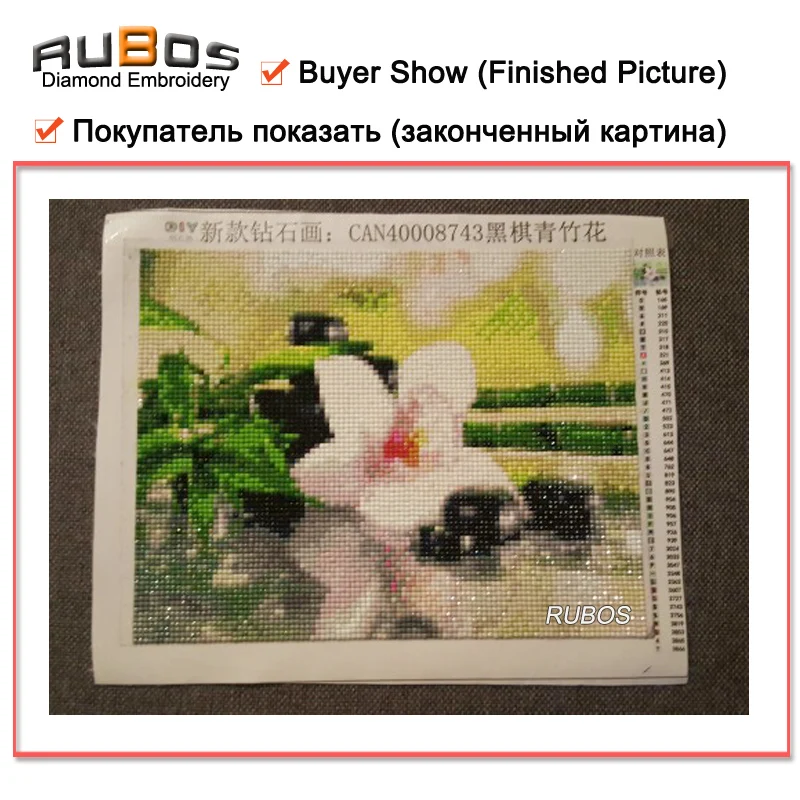RUBOS White Orchid 5D Diamond Mosaic bamboo stone DIY diamond embroidery painting flowers 3D full round pasting area sale hobby (1)