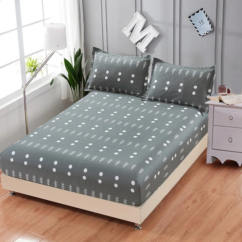 

Gray Cartoon White Polka Dot Cartoon Pattern Bedding Set 3Pcs Fitted Sheet Cover Cotton Universal Adults Bedspread Pillowcase