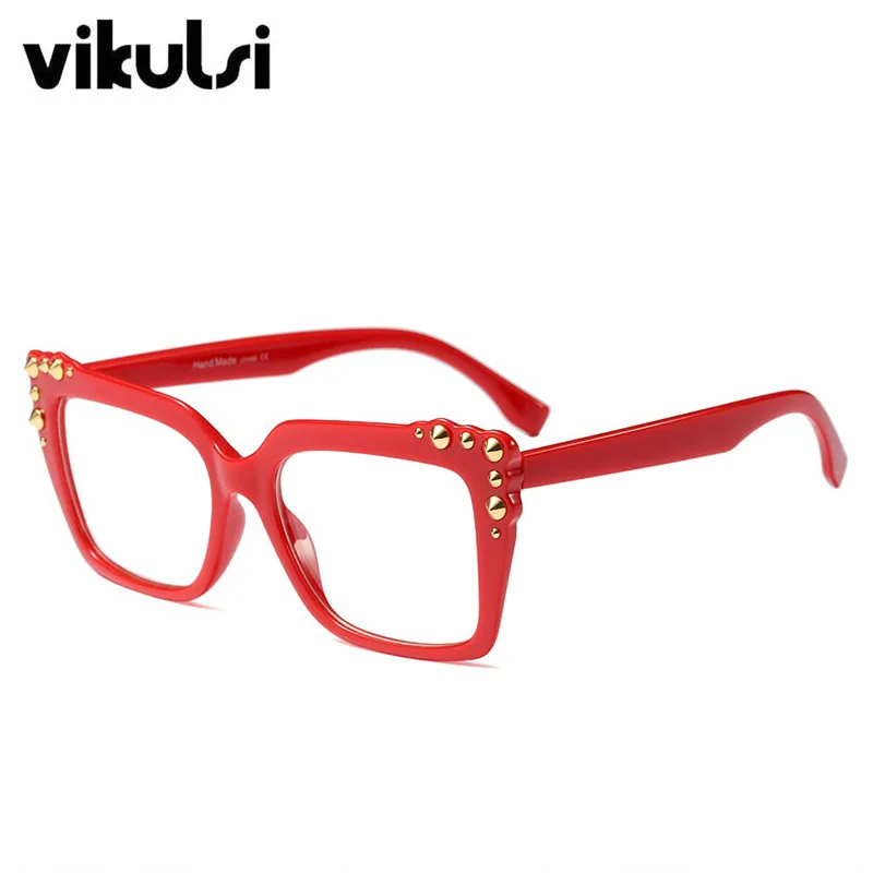 Модные ацетатные со стразами женские очки прозрачные очки «кошачий глаз» кадров рецептурная оптика разработано для близорукости прозрачные брендовая оправа для очков - Цвет оправы: D572 C3 red