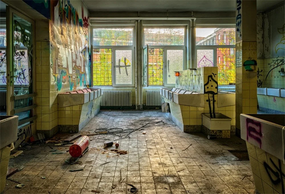 

Laeacco Grunge Graffiti Bathroom Interior Photography Backgrounds Customized Photographic Backdrops For Photo Studio