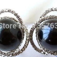 Xiuli 00248 AAA++ 12 ММ ЧЕРНЫЙ КРУГЛЫЙ ПРЕСНОЙ воды искусственного ЖЕМЧУГА СЕРЬГИ