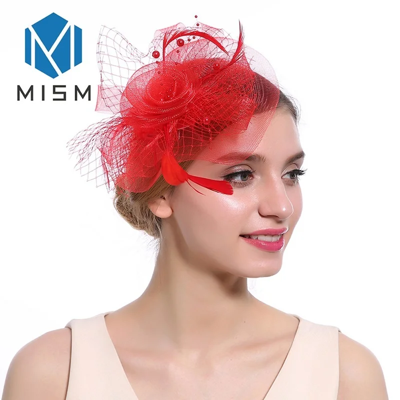 M MISM Women Party Fascinator Hair Clips French Veiling Cocktail Hat Lady Mesh Flower Headpiece Bridal Hairpins Hair Accessories - Цвет: color G